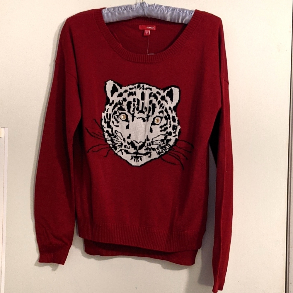 Bongo Cozy Sweater- Red with White Tiger